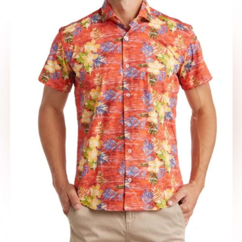 Jeff Red/Orange Tropical Buttondown Shirt Size XL NWT